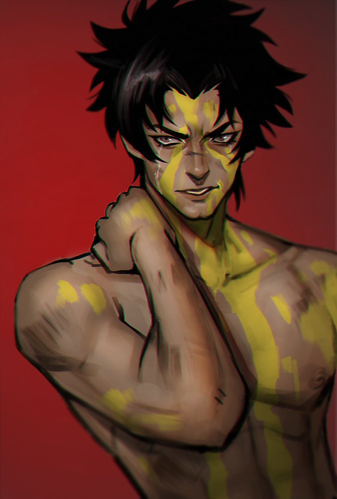 1boy, black_hair, crying, devilman, fudou_akira, mistermagnolia, short_hair, solo