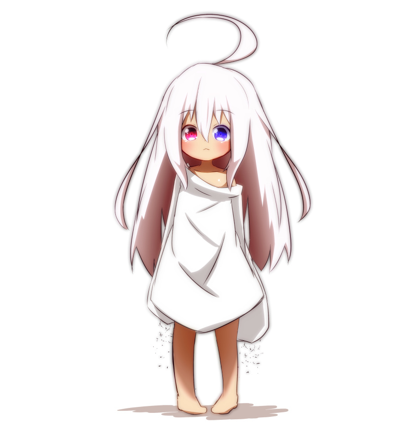1girl, :<, absurdres, ahoge, bangs, bare_shoulders, blue_eyes, blush