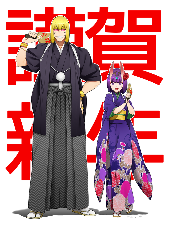 1boy, 1girl, :d, alternate_costume, bangs, blonde_hair, blush, body_writing