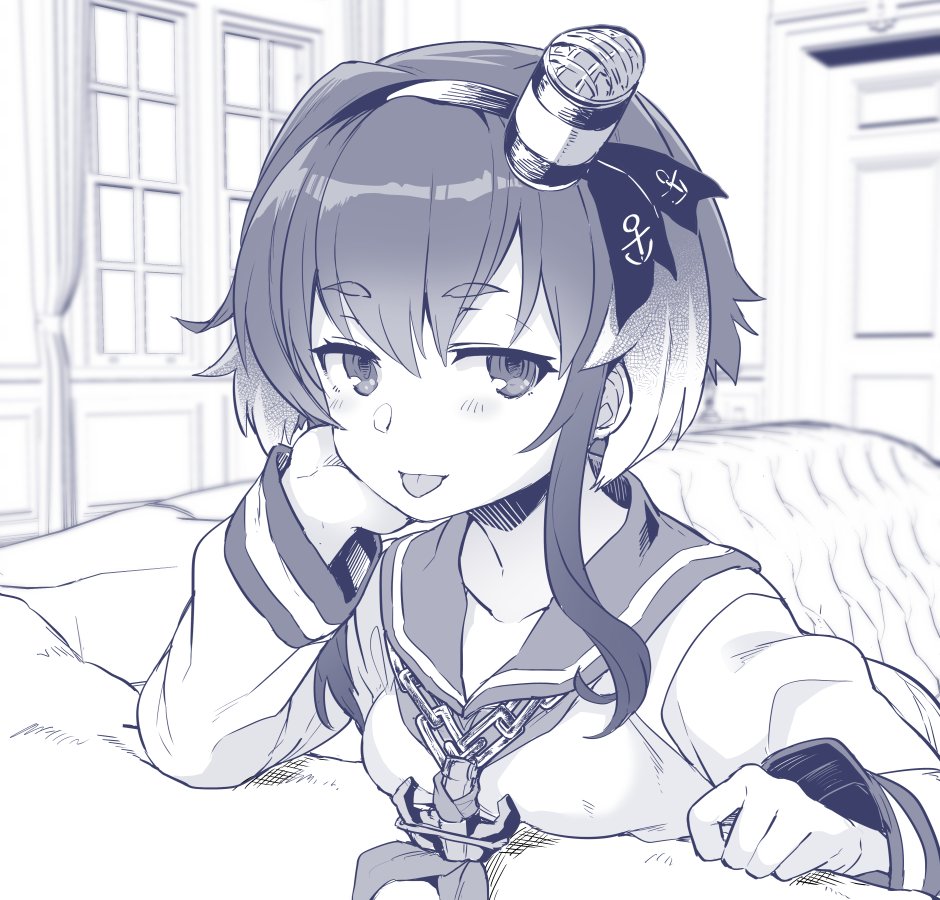 1girl, anchor, anchor_symbol, breast_rest, breasts, chains, chin_rest, collarbone
