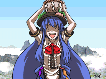animated_gif, gif, hat, higurashi_no_naku_koro_ni, hinanawi_tenshi, jigoku_inu, keystone, lowres