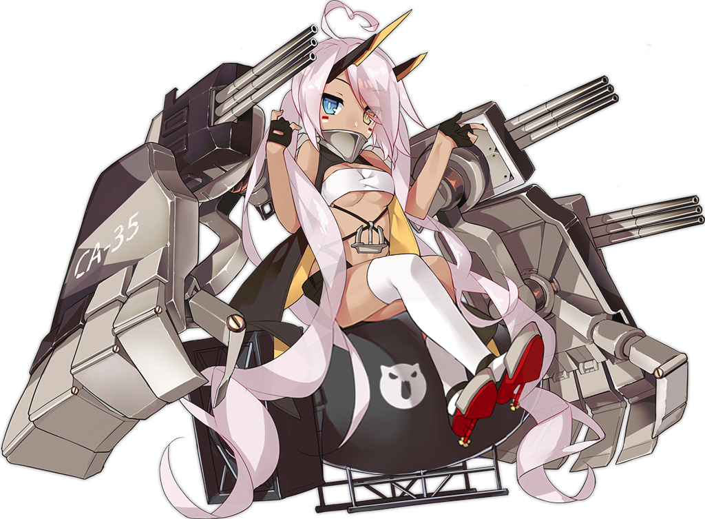 1girl, \m/, absurdly_long_hair, ahoge, asymmetrical_legwear, azur_lane, bare_shoulders, black_gloves