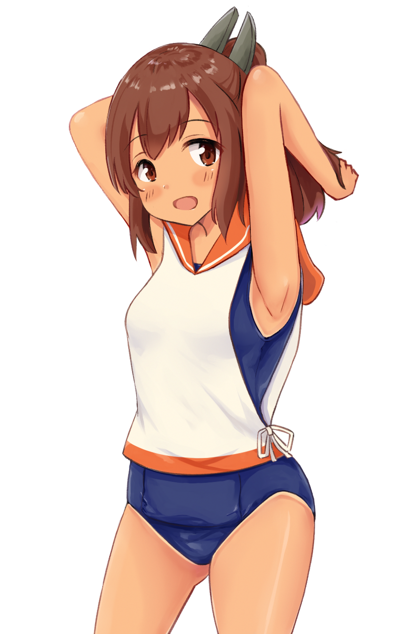 1girl, arms_up, brown_eyes, brown_hair, cowboy_shot, hair_ornament, hairclip, highres