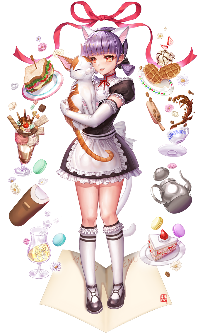 1girl, :d, animal, animal_ears, animal_hug, apron, artist_logo, bangs