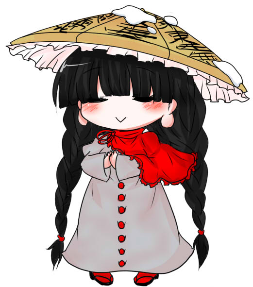 1girl, :>, =_=, ajirogasa, black_footwear, blush, braid, brown_hat