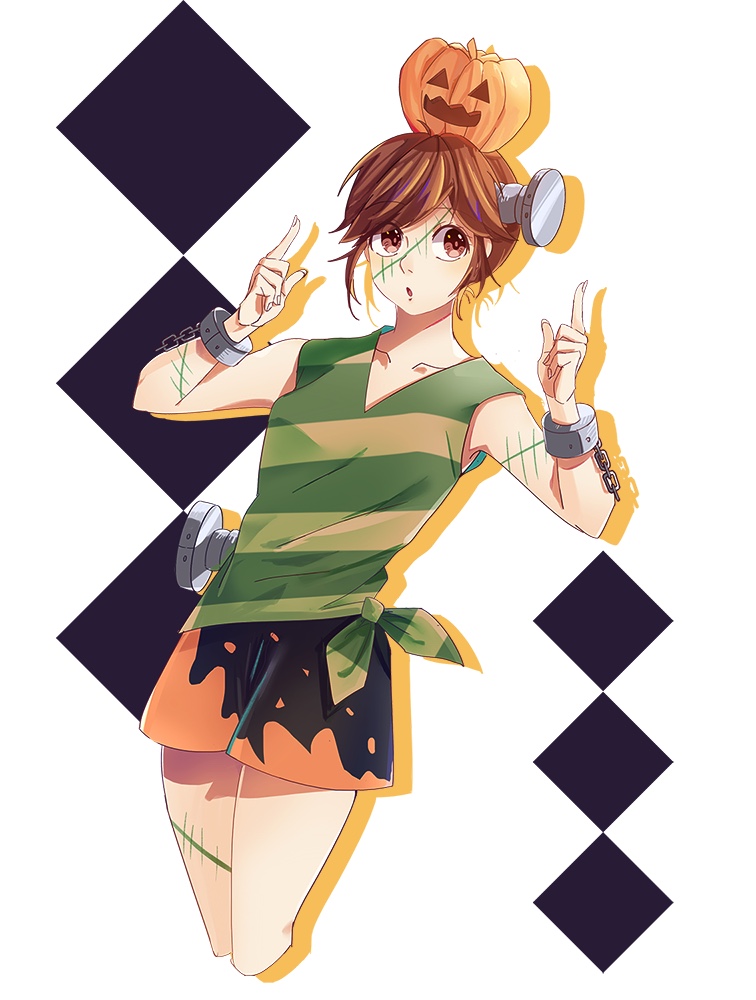 broken, broken_chain, brown_hair, chains, cosplay, costume, cuffs, enomoto_natsuki