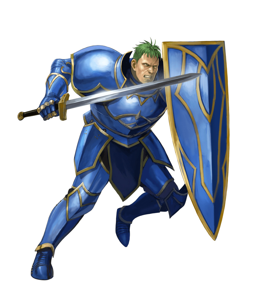 1boy, arden_(fire_emblem), armor, armored_boots, attack, belt, blue_armor, boots