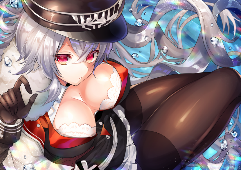 1girl, absurdly_long_hair, aoi_sana, azur_lane, black_gloves, black_legwear, bra, breasts