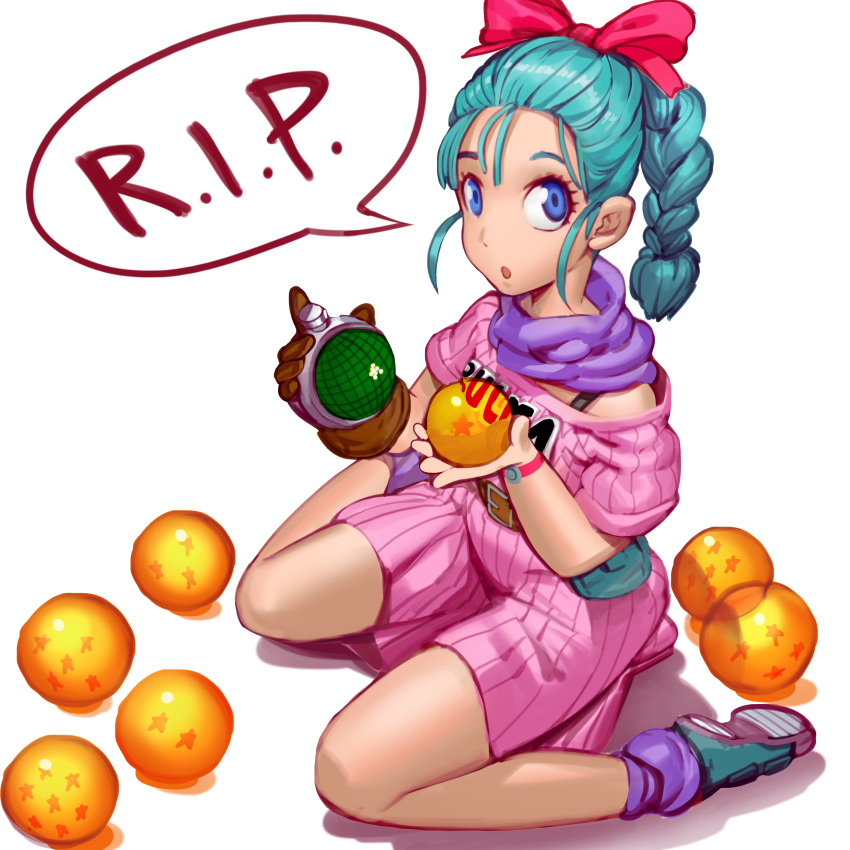 1girl, :o, absurdres, blue_eyes, blue_footwear, blue_hair, bow, braid