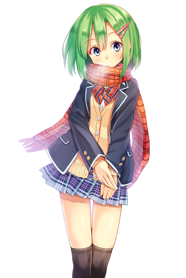 1girl, bangs, black_legwear, blue_eyes, blush, bow, bowtie, buttons