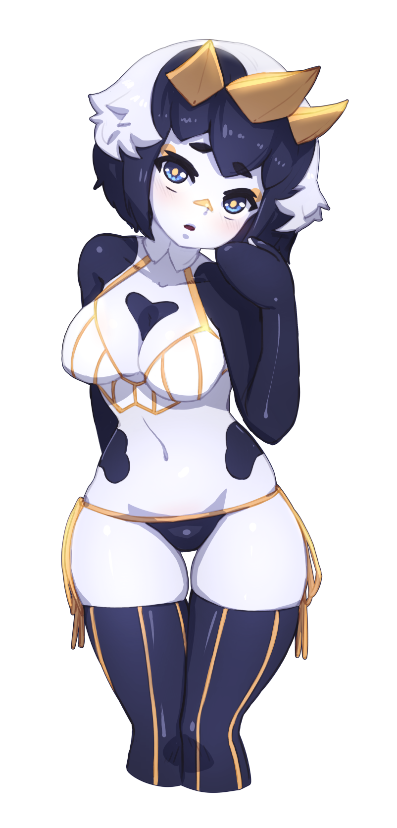 1girl, barbariank, breasts, cleavage, collar, cropped_legs, eyebrows_visible_through_hair, highres