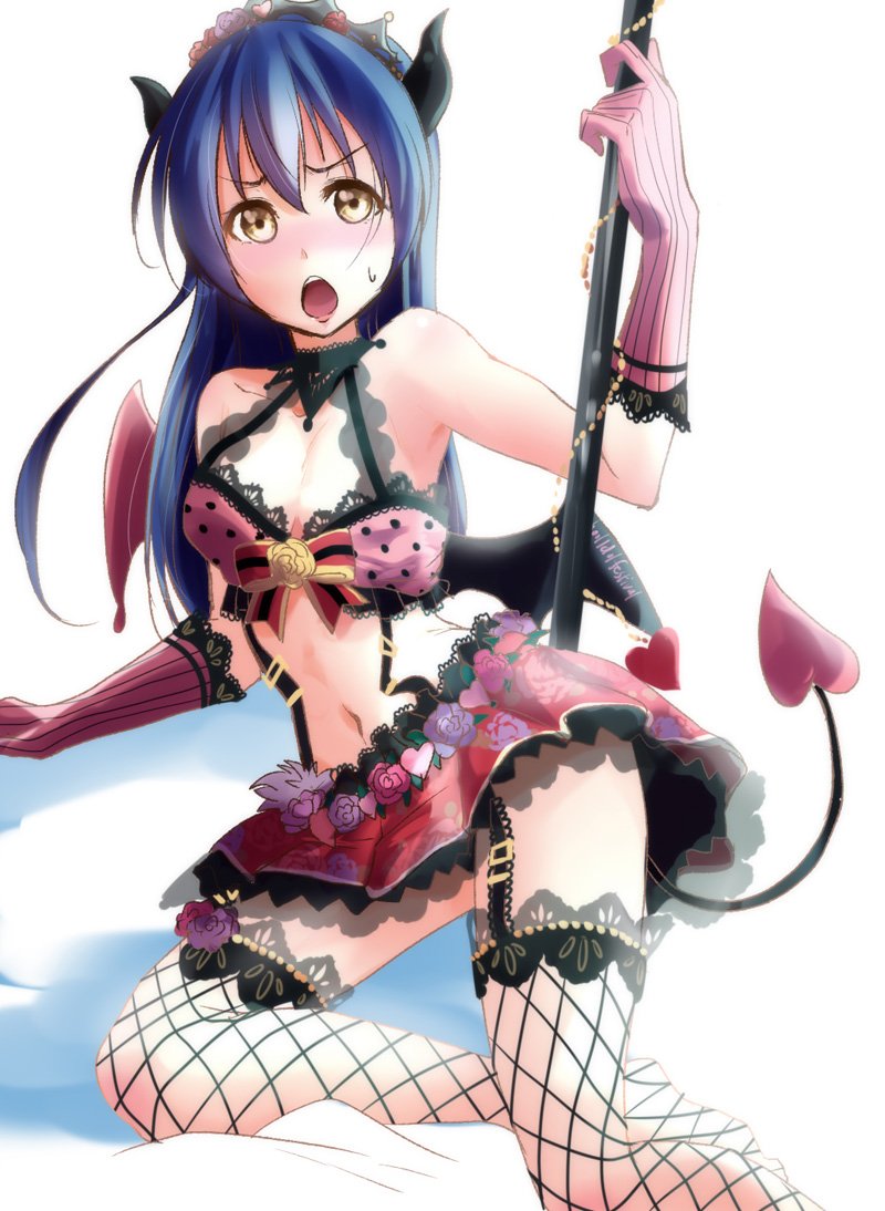 1girl, ayase_eli, ayase_eli_(cosplay), bangs, bare_shoulders, blue_hair, commentary_request, cosplay