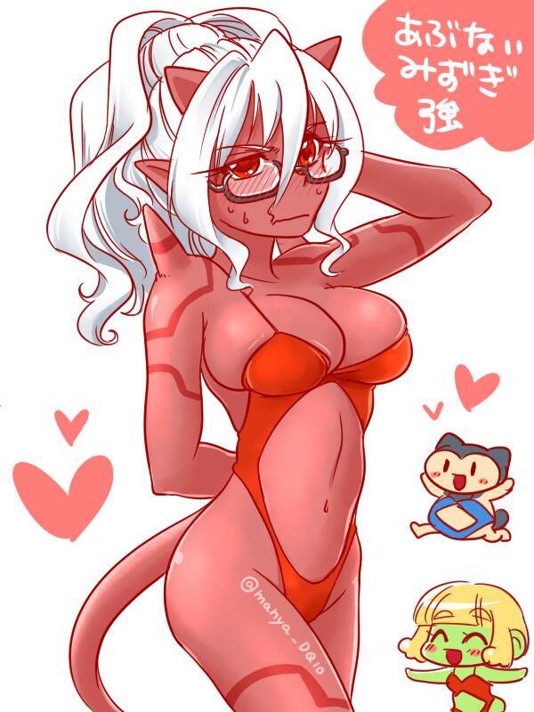 2girls, ^_^, arm_behind_back, bangs, bare_arms, bare_shoulders, black-framed_eyewear, blonde_hair