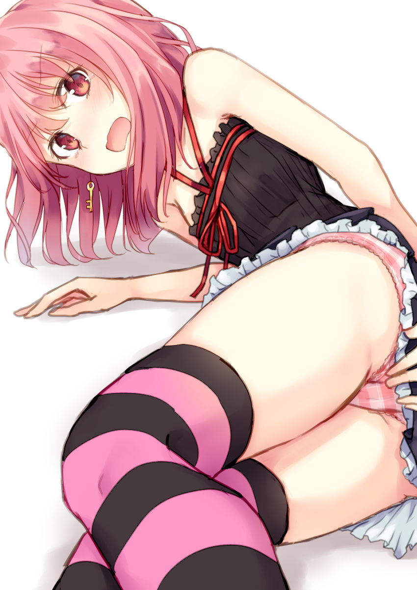 1girl, absurdres, ass, bangs, bare_shoulders, black_dress, blush, collarbone