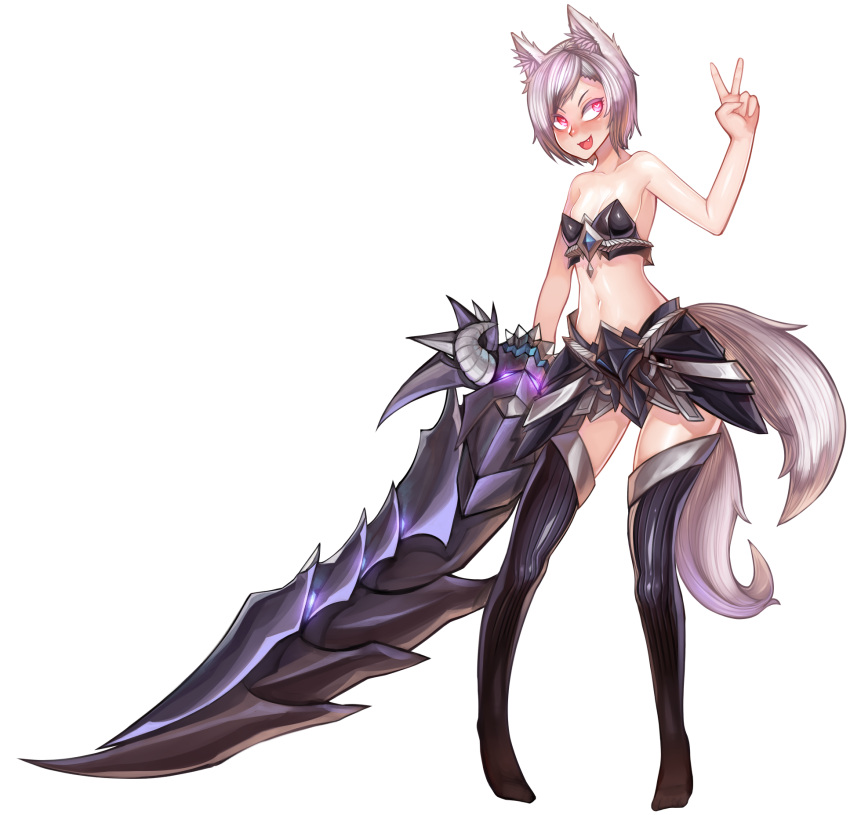 1girl, 3gs, animal_ears, armor, blush, breasts, elsword, fang