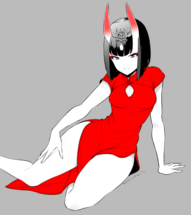 1girl, arm_support, breasts, china_dress, chinese_clothes, cleavage_cutout, dress, eyeshadow