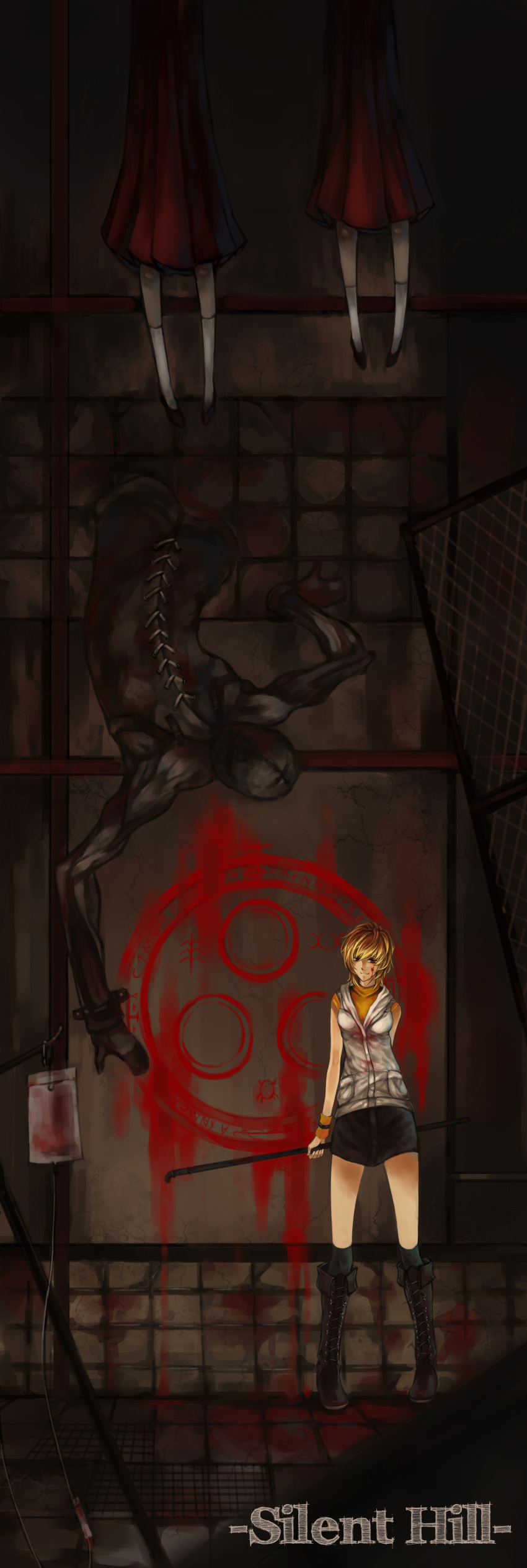 1boy, absurdres, highres, m_yin, multiple_girls, silent_hill, valtiel