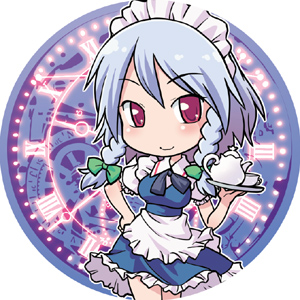 clock, emblem, hinemosu, hinemosu_notari, izayoi_sakuya, lowres, maid, maid_outfit