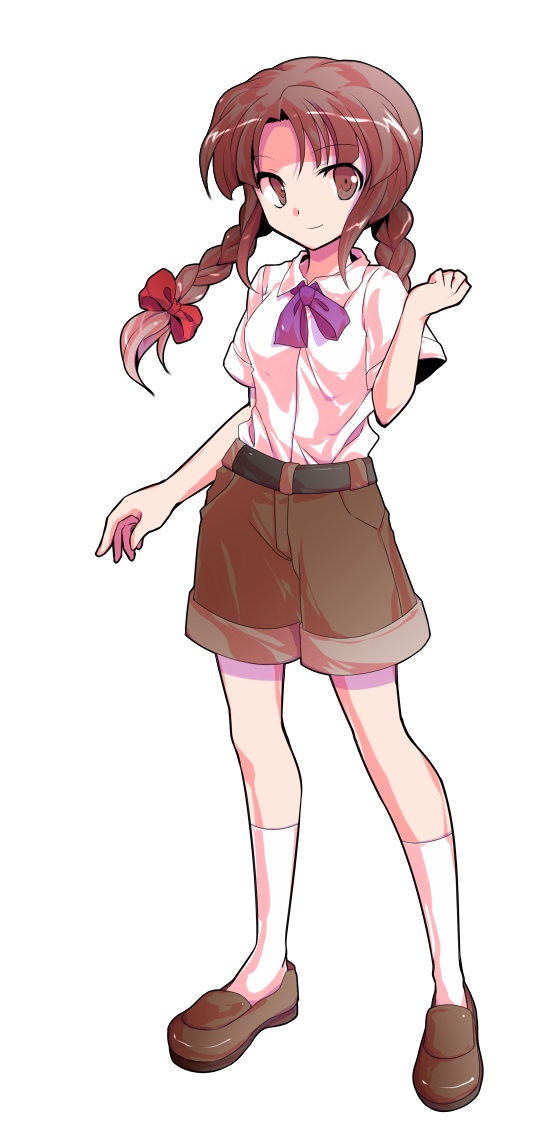 1girl, alphes_(style), bangs, bare_arms, belt, black_belt, bow, bowtie