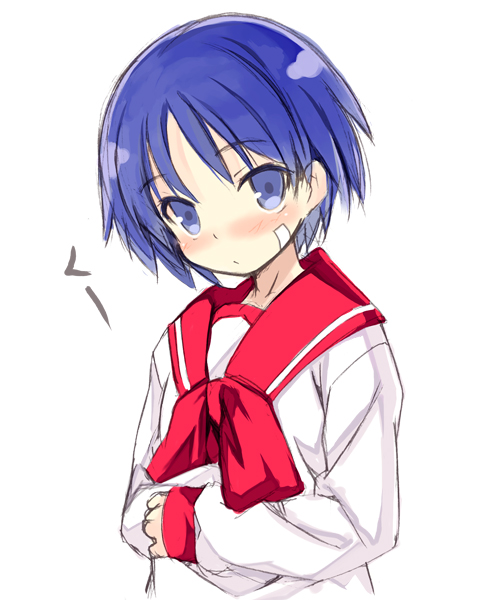 1girl, bangs, blue_eyes, blue_hair, blush, bow, bowtie, closed_mouth