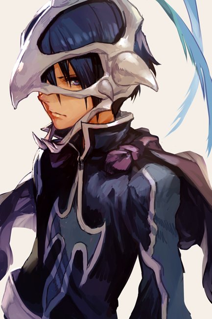 1boy, bangs, black_hair, blue_eyes, cape, closed_mouth, hair_between_eyes, hankuri