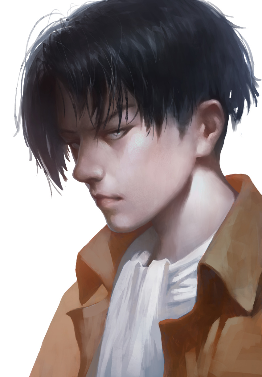 1boy, absurdres, black_hair, danny_(china), grey_eyes, highres, levi_(shingeki_no_kyojin), looking_at_viewer, male_focus, portrait, shingeki_no_kyojin, solo