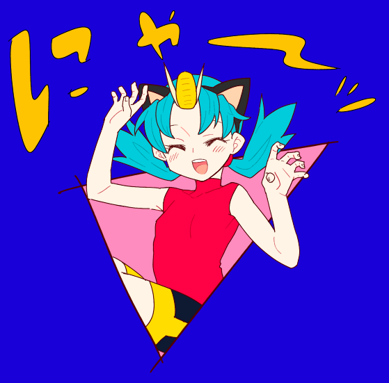1girl, animal_ears, aqua_hair, cat_ears, cosplay, crystal_(pokemon), meowth, meowth_(cosplay)