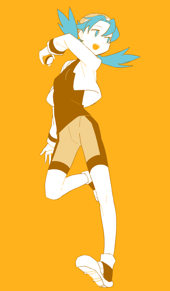 1girl, aqua_hair, bike_shorts, crystal_(pokemon), mmm73, pokemon, pokemon_(game), pokemon_gsc