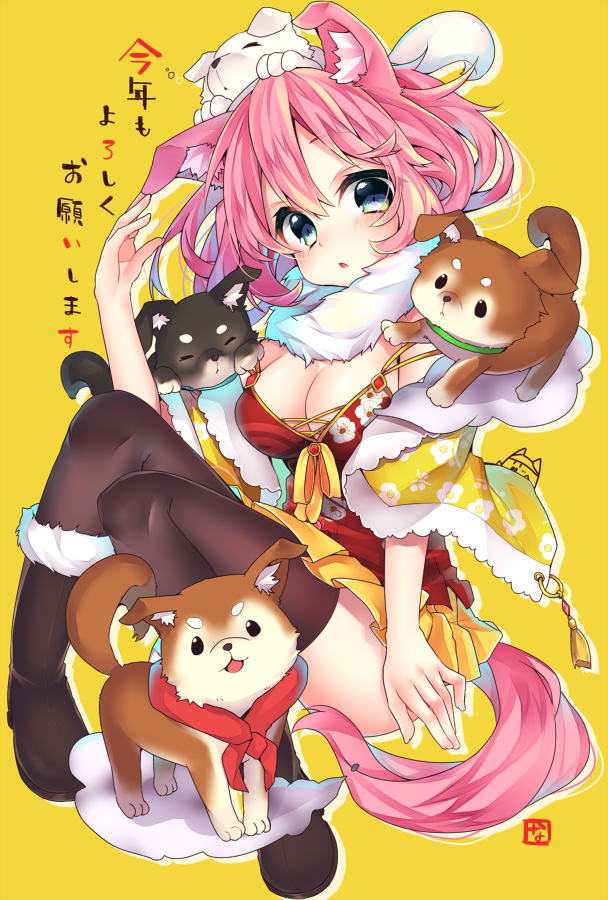 1girl, :o, animal, animal_ears, animal_on_head, arm_up, bangs, black_footwear