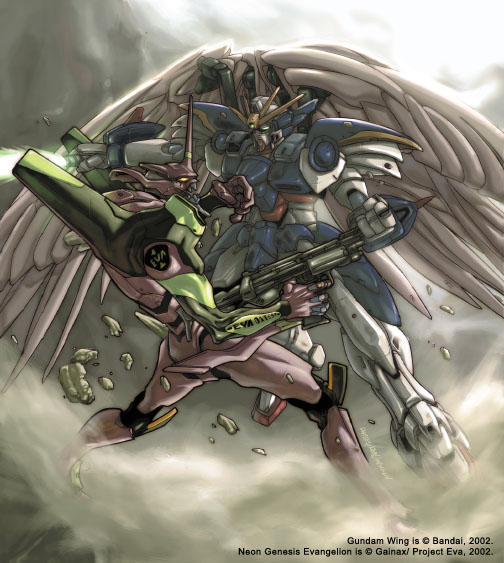 crossover, epic, eva_01, gundam, gundam_wing, gundam_wing_endless_waltz, mecha, neon_genesis_evangelion