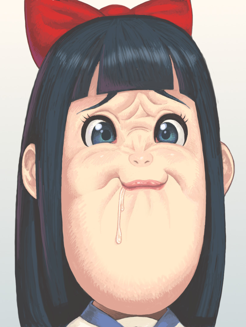 1girl, bangs, bkub_(style), black_hair, blue_eyes, blunt_bangs, bobunemimimmi, commentary_request