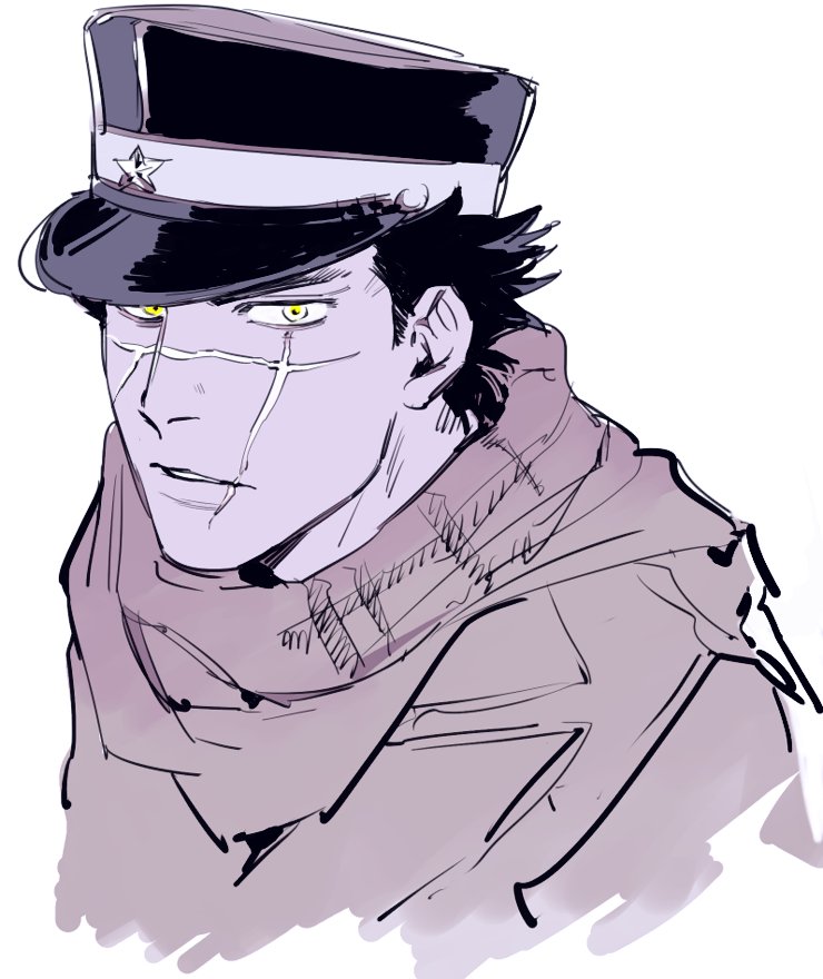 1boy, black_hair, facial_scar, golden_kamuy, hat, male_focus, military, military_uniform