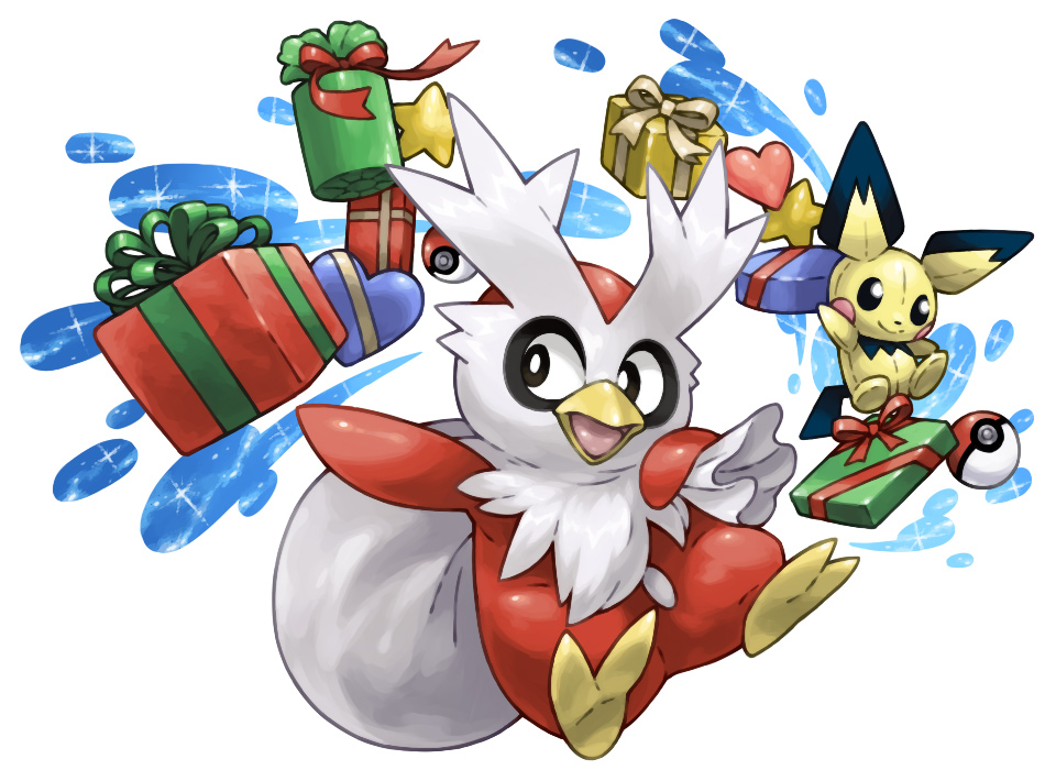 box, character_doll, commentary_request, delibird, gift, heart-shaped_box, no_humans, pearl7