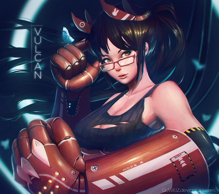 1girl, arm_up, bangs, bare_shoulders, black_hair, black_shirt, breasts, cleavage