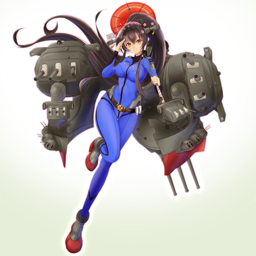 1girl, alternate_costume, blue_bodysuit, bodysuit, breasts, brown_hair, cosplay, full_body