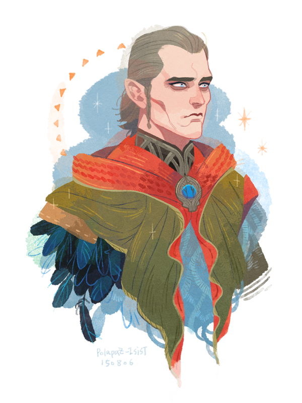 1boy, artist_name, avallac'h, blue_eyes, dated, feathers, grey_hair, isist
