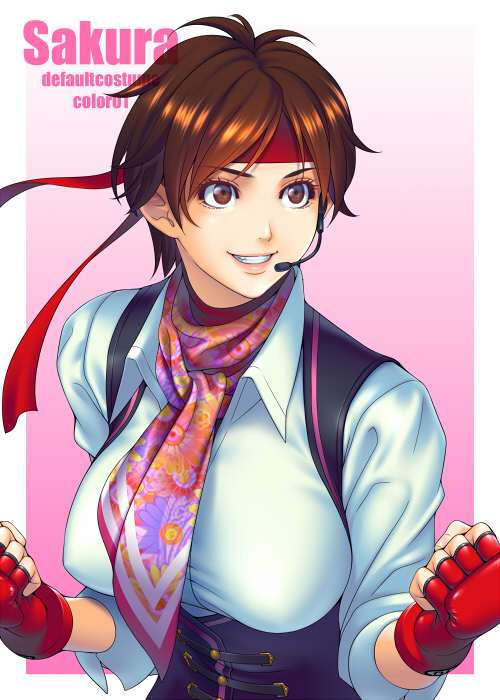 1girl, breasts, brown_eyes, headband, kasugano_sakura, ken19941028, red_headband, short_hair