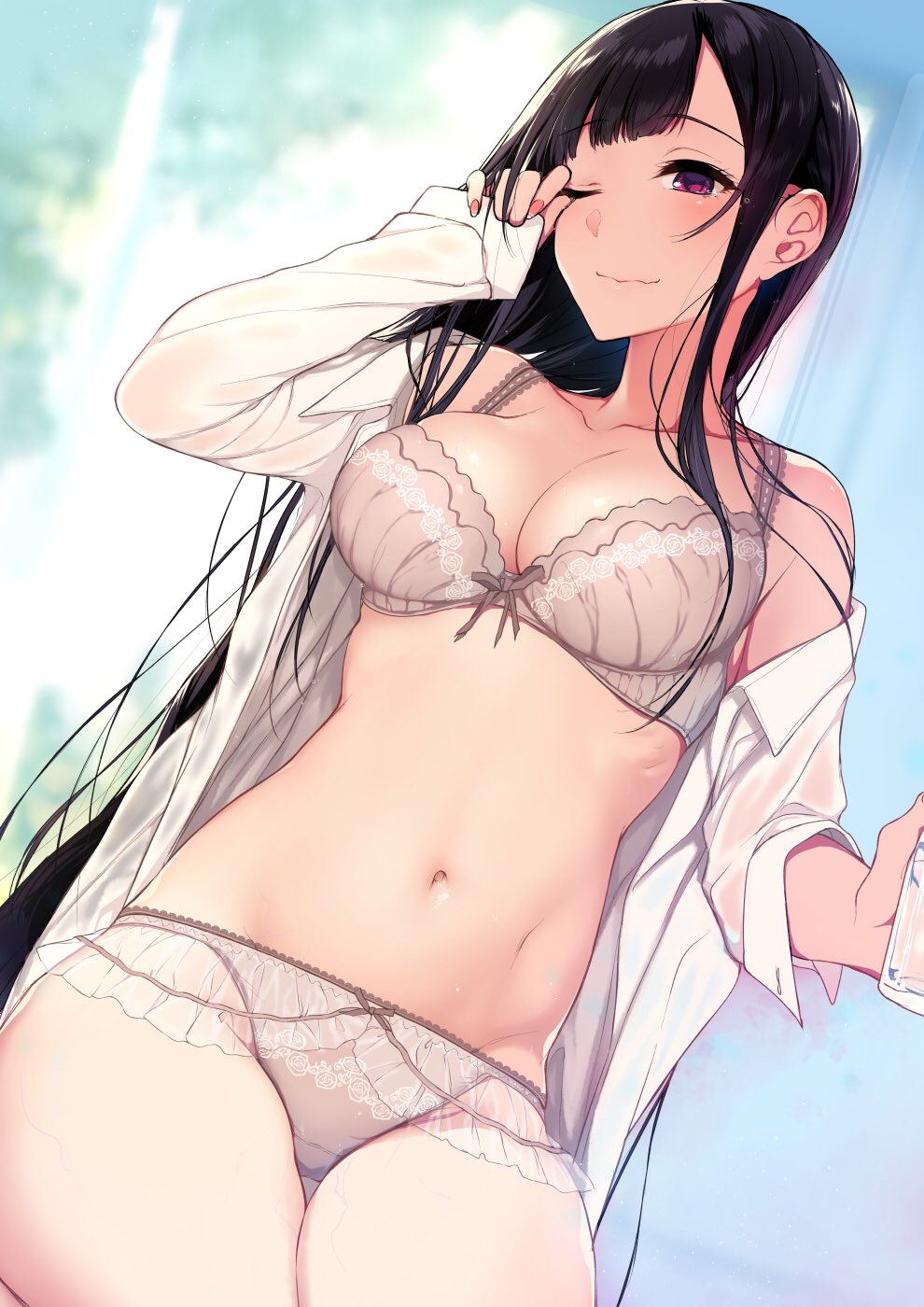 1girl, ane_naru_mono, black_hair, bra, breasts, chiyo_(ane_naru_mono), collarbone, commentary_request