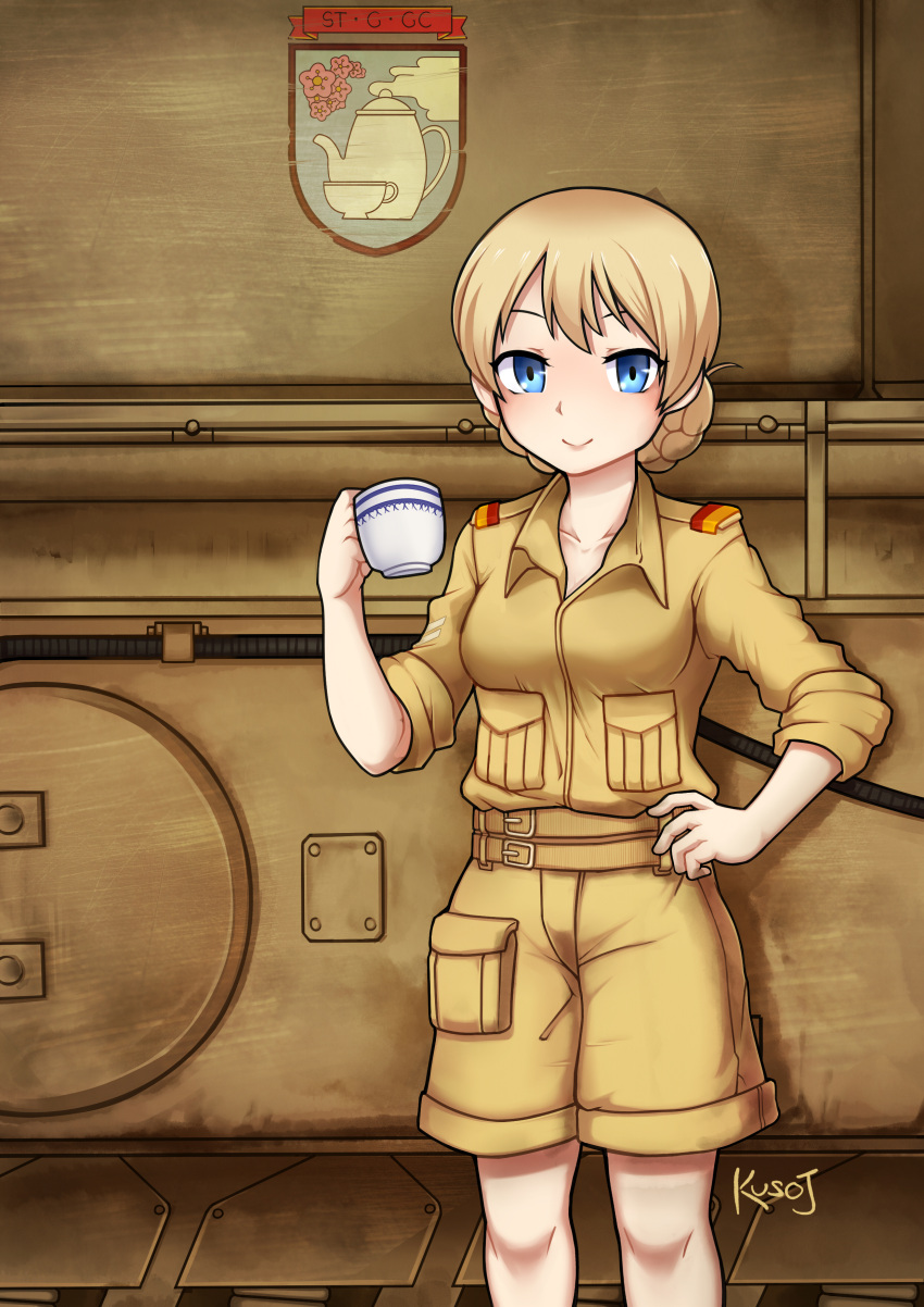 1girl, absurdres, alternate_costume, artist_name, bangs, bare_legs, belt, blonde_hair