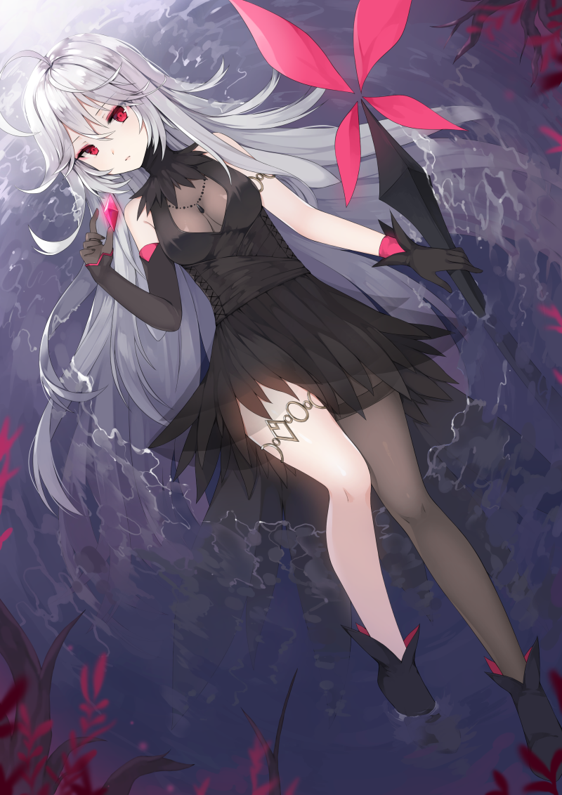 1girl, ahoge, alternate_costume, ankle_boots, arm_at_side, asymmetrical_gloves, asymmetrical_legwear, bangs