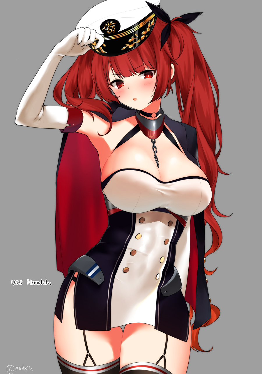 1girl, azur_lane, black_legwear, blush, breasts, chains, character_name, choker