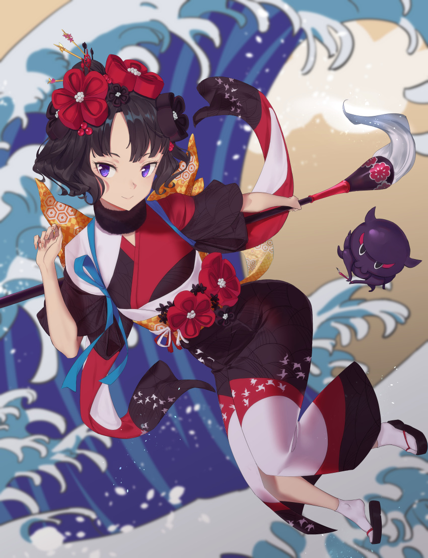 1girl, absurdres, black_hair, calligraphy_brush, fate/grand_order, fate_(series), hair_ornament, highres