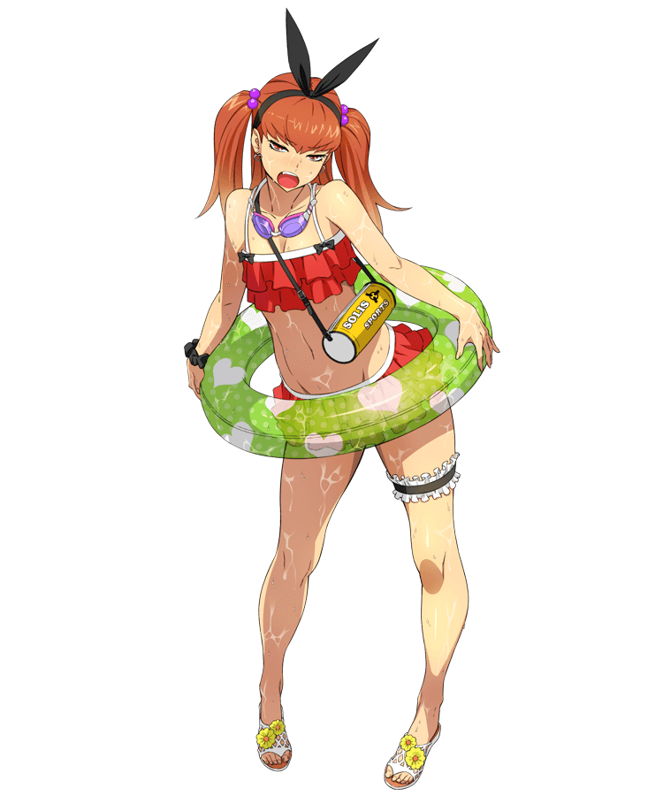 1girl, bertha_bernstein, bikini, bikini_skirt, breasts, cleavage, eyebrows_visible_through_hair, frilled_bikini