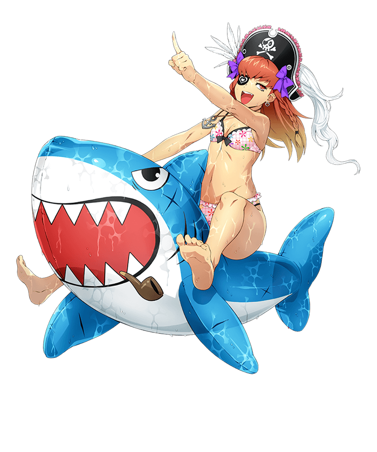 1girl, barefoot, bertha_bernstein, bikini, bow, earrings, gradient_hair, hair_bow