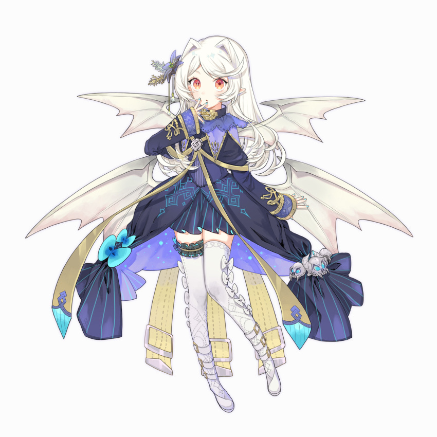 1girl, animal_ears, blue_nails, dress, flower, full_body, hair_flower, hair_ornament