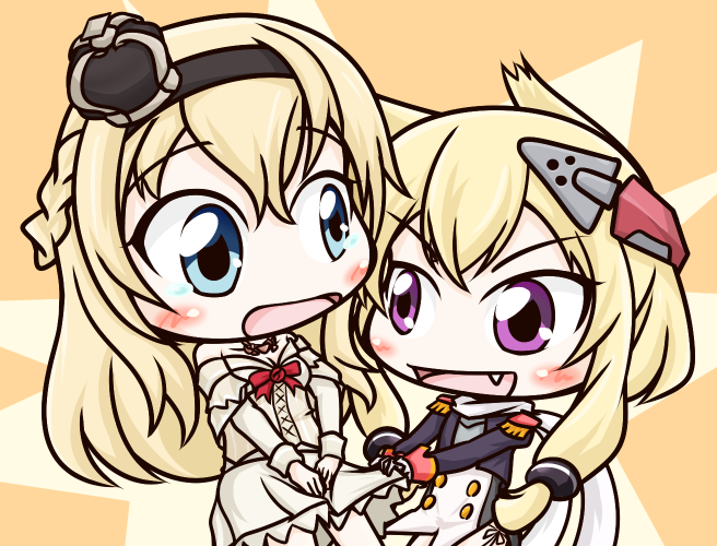 2girls, aka_shiba, azur_lane, bare_shoulders, blonde_hair, blue_eyes, braid, chibi