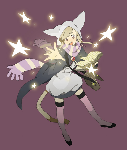 book, cat_hood, hayato_(meromoni), hood, original, scarf, star, tail