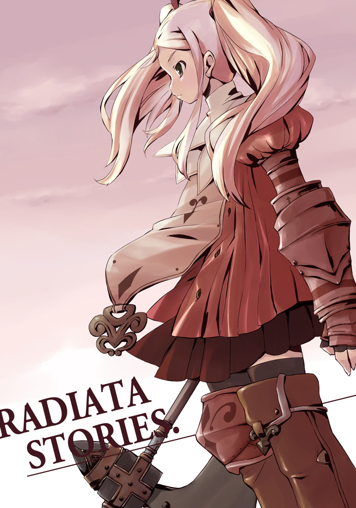 armored_dress, axe, blonde_hair, boots, hama_chon, radiata_stories, ridley_silverlake, skirt