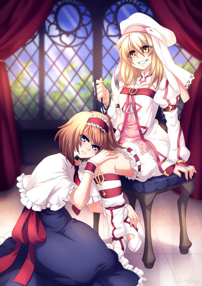 2017, 2girls, alice_(tales), alice_margatroid, artist_name, blonde_hair, blue_eyes, blue_skirt