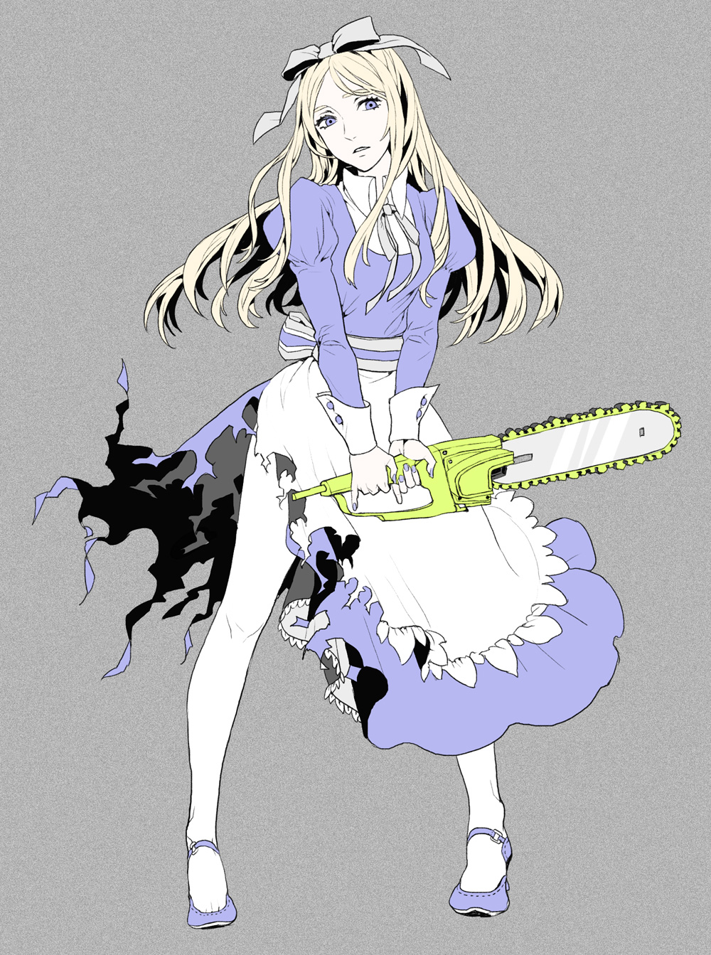 axis_powers_hetalia, belarus_(hetalia), blonde_hair, blue_eyes, bow, chainsaw, dress, gothic